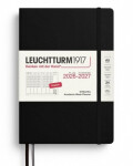 Akademický týdenní plánovač Black, Medium A5 2027, 18měs., Black, anglicky