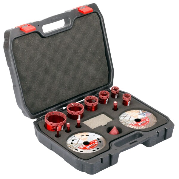 Korunky vykružovací diamantové PROFI, 6 - 68mm, + kotouče a brus. korunka, sada 13ks, FESTA INDUSTR