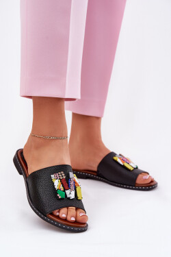 Dámské sandály na plochém podpatku s ozdobou černé Clelione 38