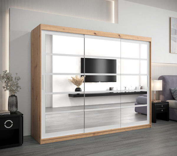 Šatní skříň Abi Ro2 Barva korpusu: Dub artisan, Rozměry: 250 cm, Dveře: Bílá