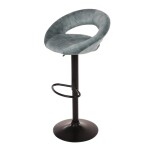 Židle barová, modrá sametová látka, černá podnož