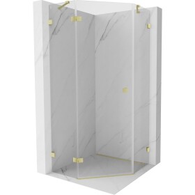 MEXEN/S - Lunar sprchový kout pětiboký křídlový levá 90 x 90, transparent, zlato kartáčovaná 831-090L-090P-55-00-L