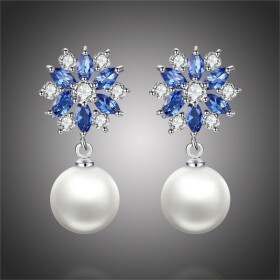 Náušnice s perlou a krystaly Swarovski Samantha, Modrá