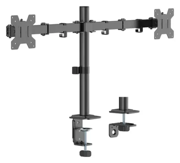 Equip černá / Stolní držák pro dva monitory / 17-32" / VESA 75-100 mm / nosnost 10 kg / 360° otočení (650176)