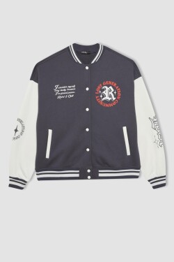 DEFACTO Cool Oversize Fit Crew Neck Back Printed Bomber Jacket