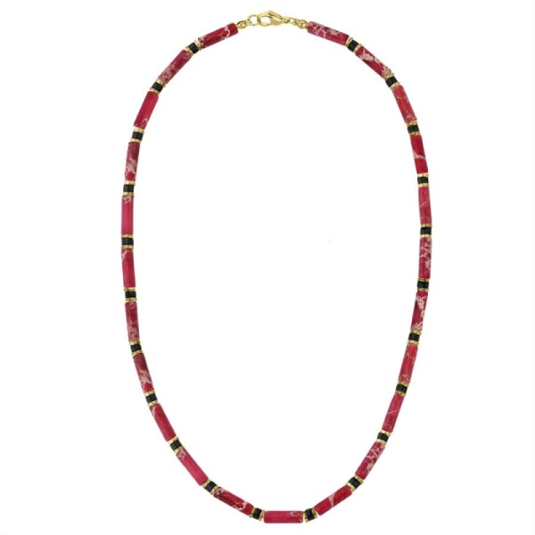 Luxusní pánský náhrdelník Antonio Gold - červený jaspis, Červená 45 cm