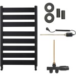CERANO - Koupelnový radiátorový set Marco - kombinované vytápění, termo tyč - boční jednobodové připojení - 600W - černá matná - 920x550 mm CER-700126