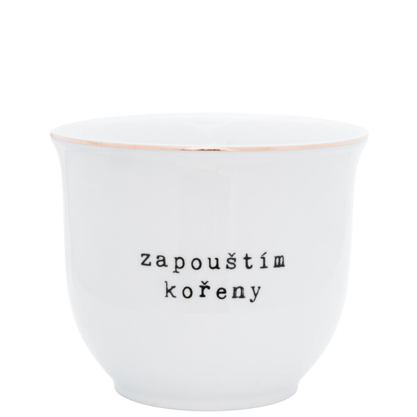 Bella Rose Porcelánový obal na květináč Zapouštím kořeny 10 cm, bílá barva, zlatá barva, porcelán