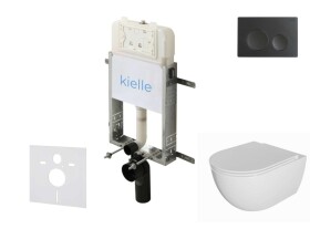 Kielle - Genesis New Set předstěnové instalace, klozetu Oudee, Rimless, sedátka softclose a tlačítka Gemini New I, matná černá 30528SZ03