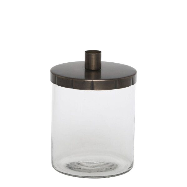 Chic Antique Skleněná dóza se svícnem Antique Brass, čirá barva, sklo, kov