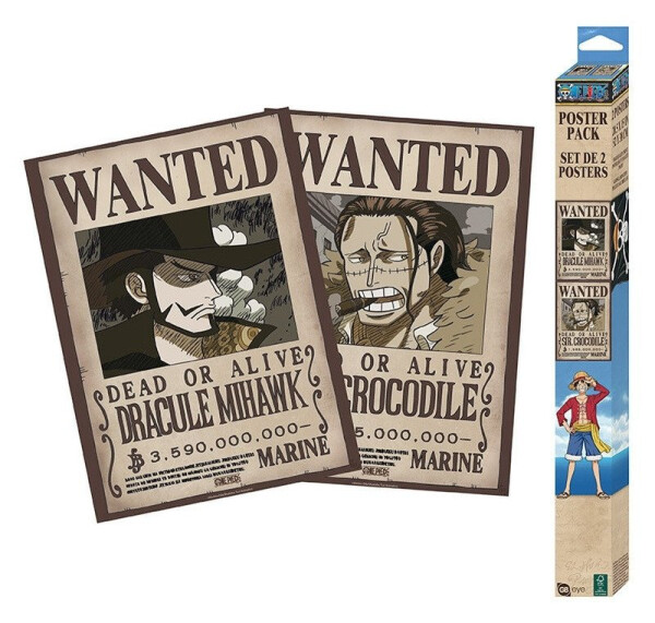 One Piece Set plakátů Wanted Mihawk Crocodile 52 x 38 cm (2 ks)