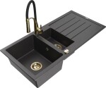 MEXEN - Andres granitový dřez s odkapávačem včetně baterie Aster, černá nakrapiany 6515-76-73450-57-G