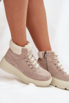 Semišové zimní boty pro ženy s kožíškem na platformě Vinceza 95354 béžové 39