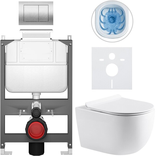 CERANO - Kompletní WC set Basic/Felci - bílá lesklá - WC tlačítko Maxio/Stříbrná - ovládání shora - předstěnová instalace - 53x37 CER-8050BD86085