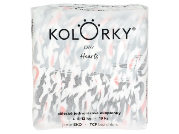 KOLORKY DAY jednorázové eko plenky srdce - L (8-13 kg), 19 ks