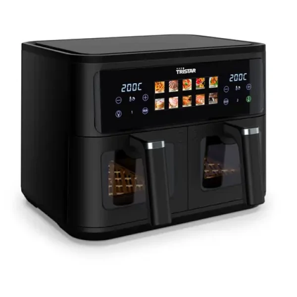 Tristar FR-9075 černá / Dvojitá horkovzdušná fritéza / 2500W / 2x 4.5l / 60°C - 200°C / 10 programů (FR-9075)