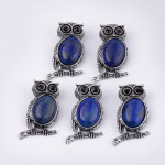 Kovová brož / přívěsek - Sova s lapisem lazuli - starostříbrná - 51 × 29 mm - 1 ks
