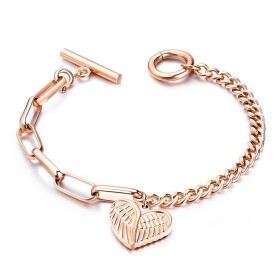 Ocelový náramek Andělská křídla Gold - srdce, chirurgická ocel, Zlatá 18,5 cm