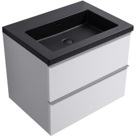 CERANO - Koupelnová skříňka Velora - bílá matná, úchytka chrom + umyvadlo z lit. mramoru Ovo - černá matná - 70,5x58x46,5 CER-979946