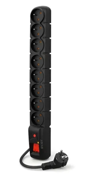 Acar S8 PRO 1,5m kabel černá / Přepěťová ochrana / 8 zásuvek / 10 A (W0142)