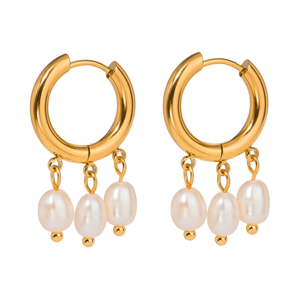 ELENYS Pearl Trio – pozlacené náušnice 18K žluté zlato