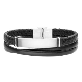 Pánský náramek Astor z pravé kůže a chirurgické oceli, Černá 21 cm