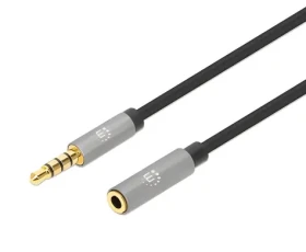 Manhattan Aux 3,5 mm / Prodlužovací audio kabel / Jack 3,5mm samec-samice / 3 m / černá, stříbrná (356046)