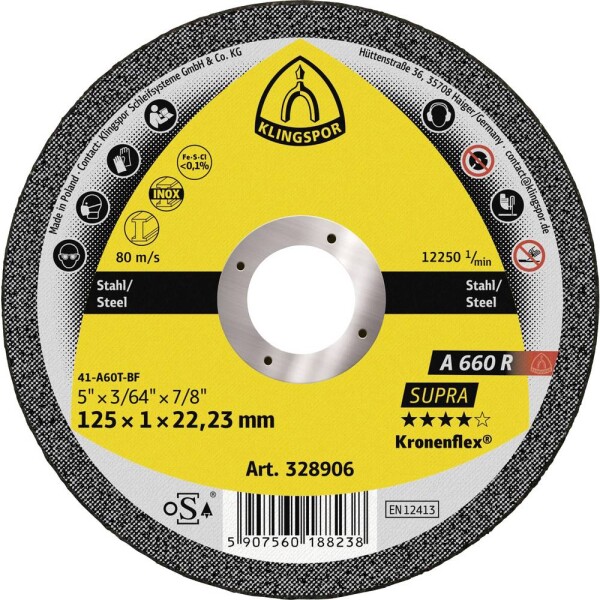 Klingspor A 660 R Supra 328906 řezný kotouč rovný 125 mm 25 ks nerezová ocel