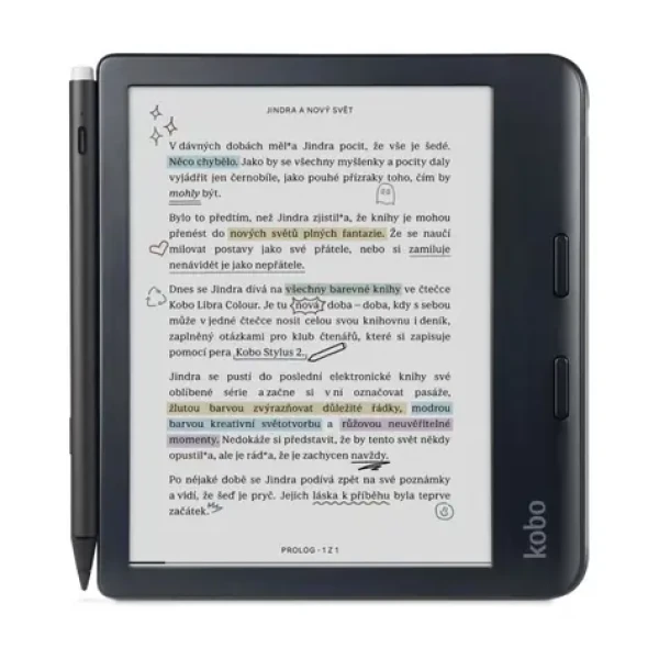 Kobo Libra Colour + stylus černá / Čtečka e-knih / 7" / E-ink / 1264×1680 / 32GB / Wi-Fi / BT / USB-C (N428-KU-BK-K-BU)