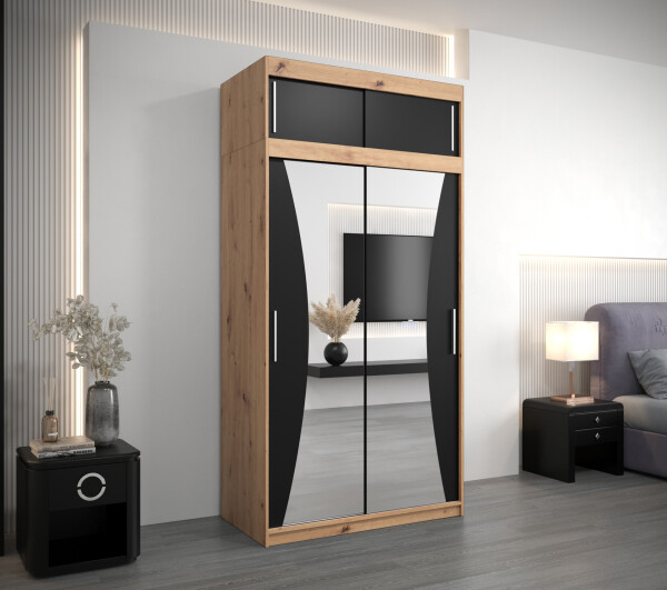 Šatní skříň Abi Mo s nástavcem Barva korpusu: Dub artisan, Rozměry: 120 cm, Dveře: Černá