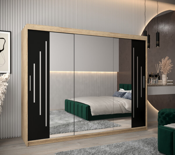 Šatní skříň Abi Y2 Barva korpusu: Dub Sonoma, Rozměry: 250 cm, Dveře: Černá