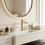 REA - Umyvadlová vysoká baterie Lungo Stripe Brush Gold REA-B8051