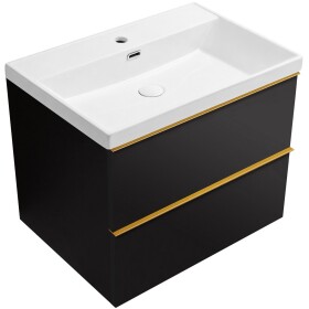 CERANO - Koupelnová skříňka Velora - černá matná, úchytka zlatá - keramické umyvadlo Viano - 60,9x67,5x46,5 CER-555642