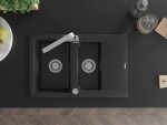 MEXEN/S - Gaspar granitový dřez 1.5 s odkapávačem včetně baterie Rita, černý/stříbrný metalik 6507-73-670300-00