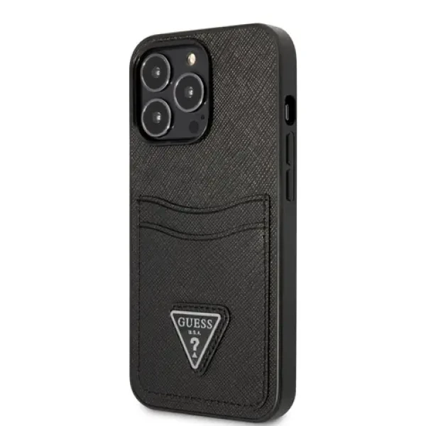 Pouzdro Guess Saffiano Double Card iPhone 13 Pro čierne