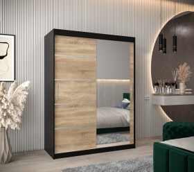 Šatní skříň Abi V2 Barva korpusu: Černá, Rozměry: 150 cm, Dveře: Dub sonoma