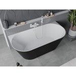 MEXEN/S - Oval Slim volně stojící vana nástěnná 170 x 80, bílá/černá, sifon a přepad bílá 52661708075-20