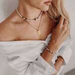 Náramek Eloisa - broušený měsíční kámen a tyrkys, Zlatá 16 cm + 3 cm (prodloužení)