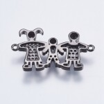 Mosazný mezidíl s kubickými zirkony - černý - rodina - 15,5 x 26 x 3 mm - 1 ks
