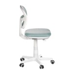 Dětská židle, modrá síťovina, bílý plastový kříž, kolečka na tvrdé podlahy