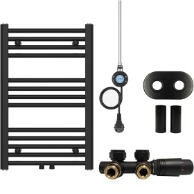 CERANO Koupelnový radiátorový set Benito - kombinované vytápění, wifi tyč - středové připojení 50 mm - 300W - černá matná - 700x450 mm