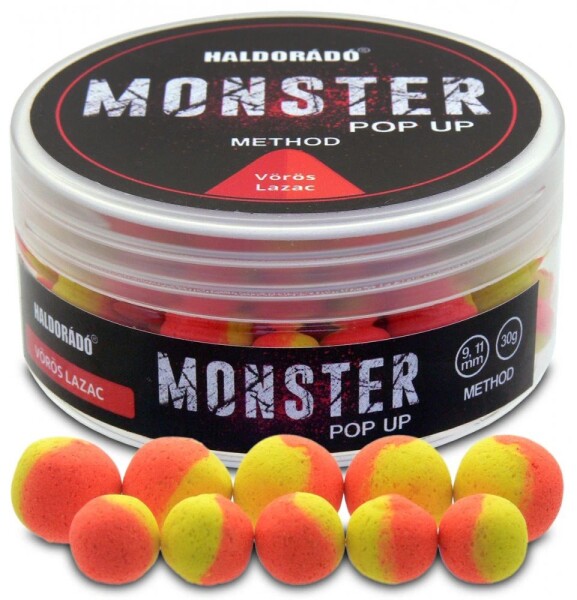 Haldorádó Pop-Up Boilies Method Monster 9+11mm 30g - Červený losos,Haldorádó Pop-Up Boilies Method Monster 9+11mm 30g - Červený losos