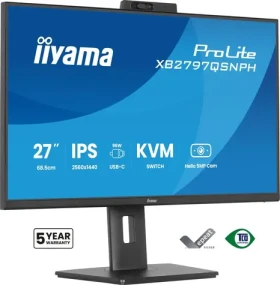 27" IIYAMA ProLite XB2797QSNPH-B1 černá / Monitor / IPS / QHD / 75 Hz / 1 ms / USB-C 96W / KVM / webkamera 5MP (XB2797QSNPH-B1)