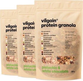 Vilgain Protein Granola – 3× Pistácie, bílá čokoláda a brusinky 350 g