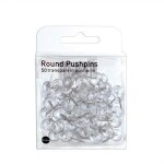 Připínáčky průhledné, kulatá hlavička, 50ks