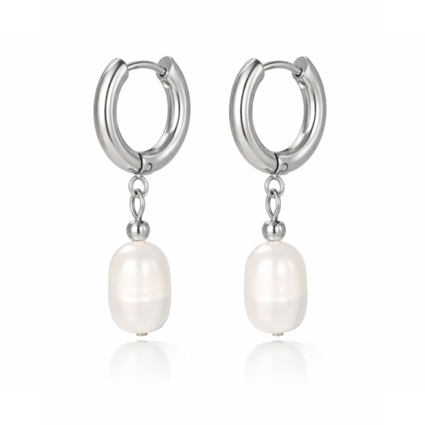Náušnice s bílou perlou Madeleine - chirurgická ocel, Stříbrná Bílá
