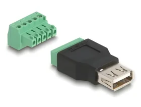 Delock USB 2.0 Typ-A (M) - Terminal Block 5-pin / Adaptér / černá, zelená / 5V / 2A (65973)