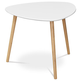 Stůl konferenční 55x55x45 cm, MDF bílá deska, nohy bambus přírodní odstín