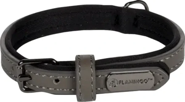 Flamingo Binti Kožený obojek s neoprenem šedá XS (FLA-519246)