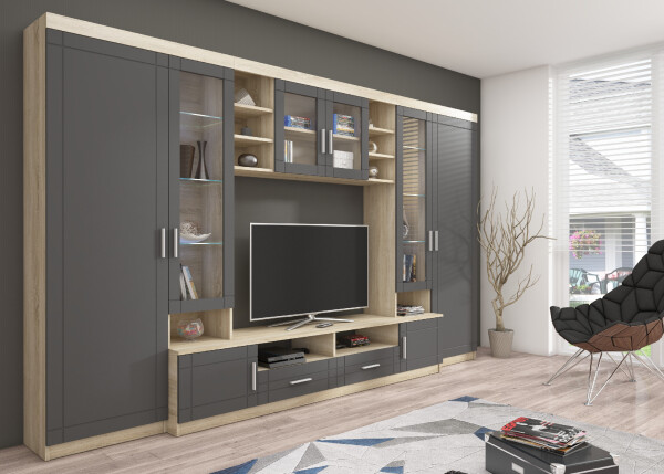Obývací stěna Paris Barva korpusu: Dub Sonoma, Barva dvířek: Grafit